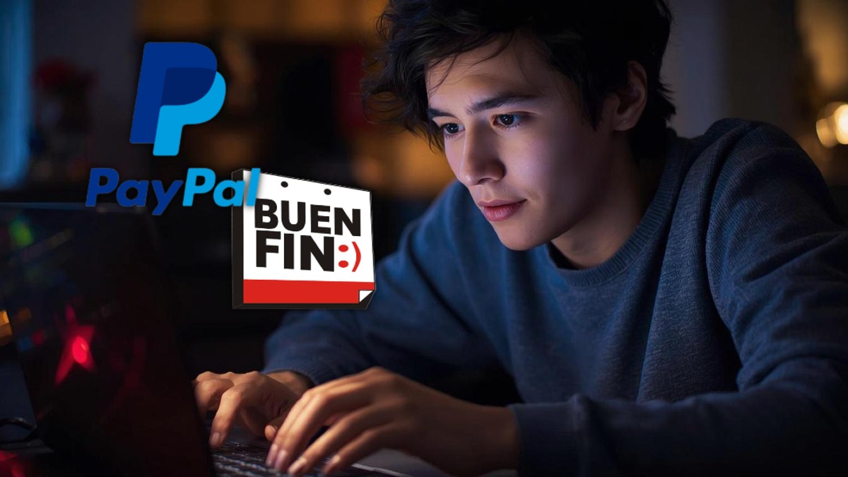 un hombre joven realiza compras en línea en paypal durante el buen fin