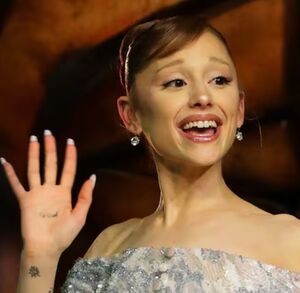 Ariana Grande sonriendo y saludando a sus fans, mientras que Johnson Wen es arrestado por agredir a la cantante durante el evento