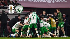 Jugadores de la Selección de Irlanda celebrando el gol anotado a Hungría sobre la hora.