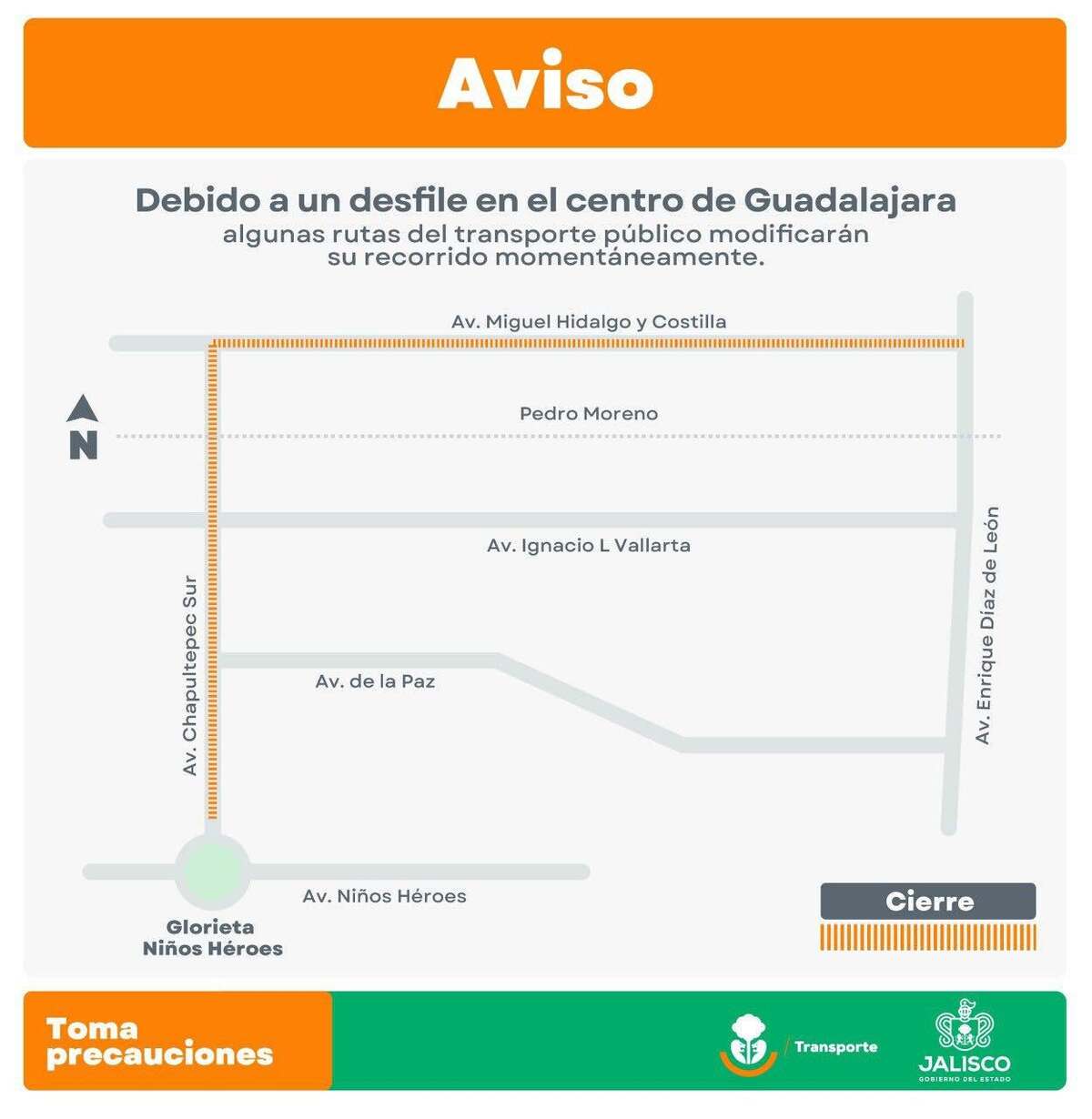 Mapa con anuncie de cierres y desviaciones