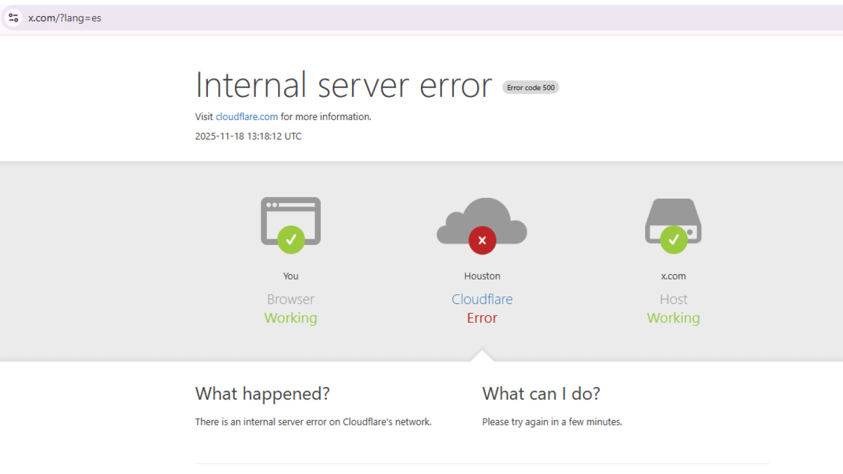 Aviso de error en el servidor interno de X.
