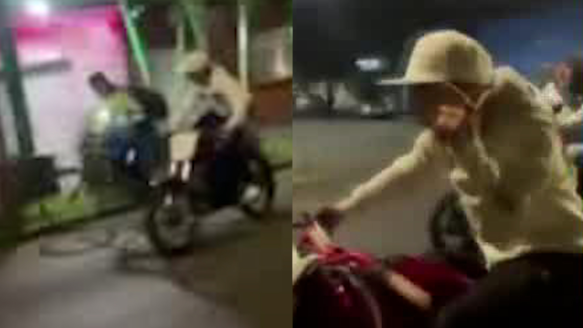 Tras la patada por el hombre a bordo de una moto, el ciclista se estrelló contra un puente peatonal.