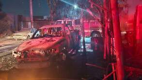 Camioneta quemada tras incendio en Pesquería, Nuevo León