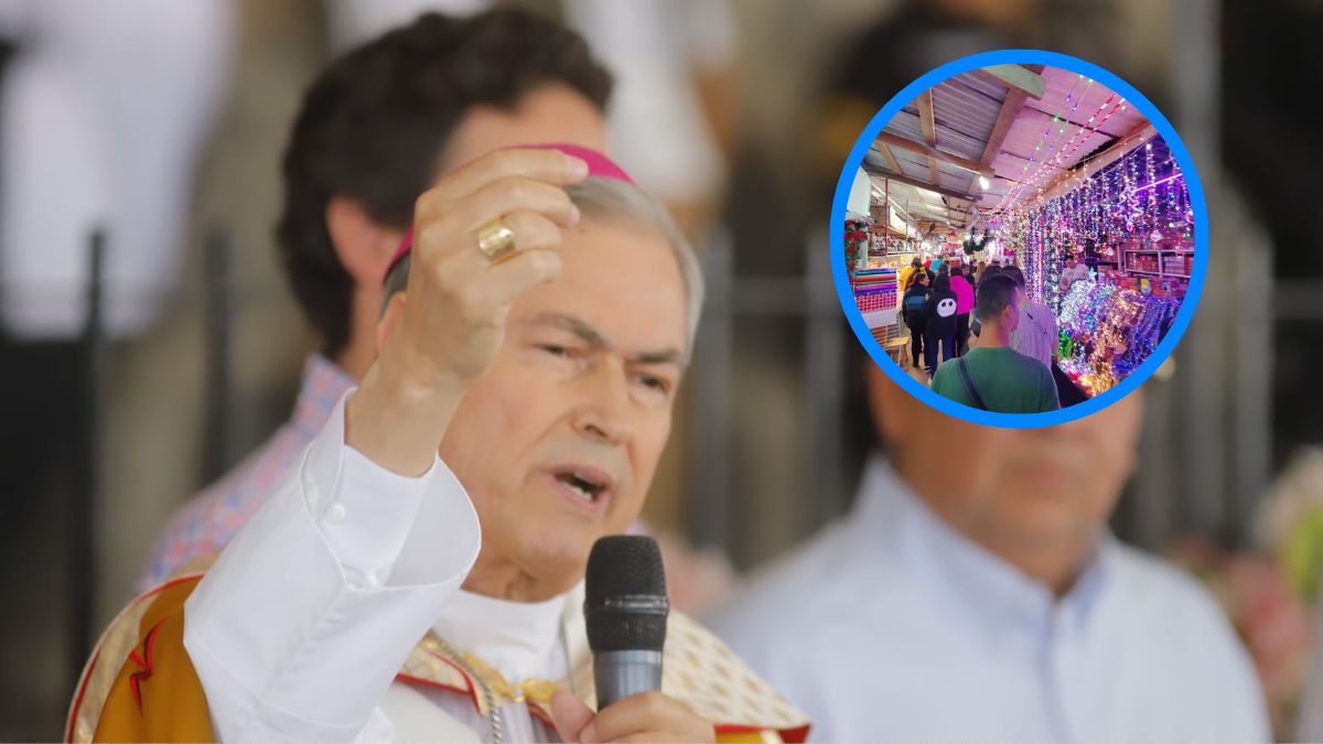 Obispo de Torreón, Luis Martín Barraza Beltrán hablando frente a cámara de los supuesto sacerdotes que bendijeron el mercadito navideño.