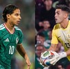 Diego Laínez de Tigres con la camisa de la Selección Mexicana y Santiago Mele de Rayados con Uruguay.
