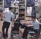 Hombre de playera gris en una silla de ruedas y otro de playera azul