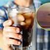 Hombre sosteniendo un caso de refresco oscuro y al lado una cucaracha pequeña