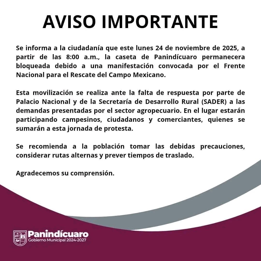Nuevamente los trabajadores del campo deciden bloquear las carreteras de Michoacán este 24 de noviembre.