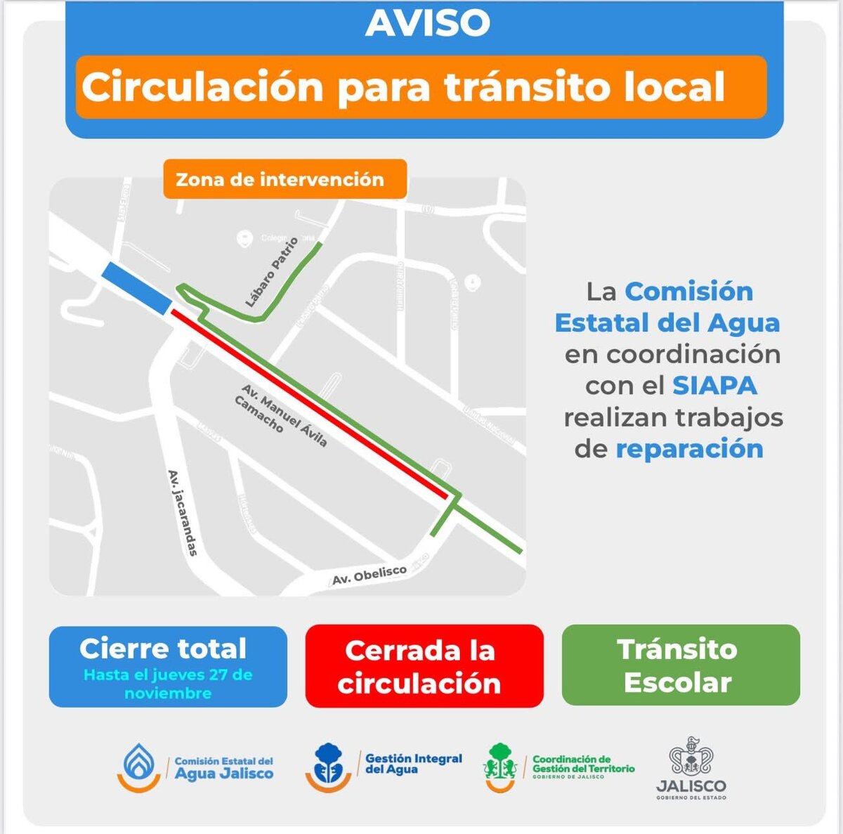 Debido a un socavón cierran la Av. Ávila Camacho, entre Guadalajara y Zapopan