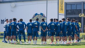 Jugadores del América durante su entrenamiento.