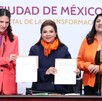 Clara Brugada anunciando el paquete de iniciativas para fortalecer la respuesta institucional contra la violencia hacia las mujeres en la Ciudad de México.