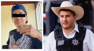 A la izquierda: Josué 'N' con los ojos censurados y con un cigarro en la mano. A la derecha: Carlos Manzo vistiendo un chaleco de policía y un sombrero