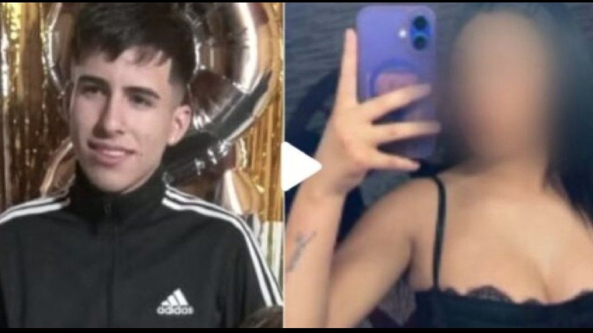 Joven con chamarra negra junto a mujer con blusa negra y cara censurada