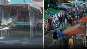 Luego de que un comerciante disparara contra dos extorsionadores, la gente de un mercado de la colonia Gabriel Ramos Millán corrió para esconderse.