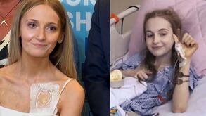 Joven mujer postrada en una cama de hospital mientras recibe atención médica .