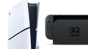 Consola PlayStation 5 y consola Nintendo Switch 2 con fondo blanco.