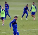 Jugadores de Tigres realizando el entrenamiento previo al partido de vuelta de los Cuartos de Final.