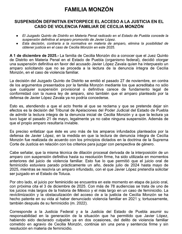Una mensaje plasmado en una hoja firmado por la 