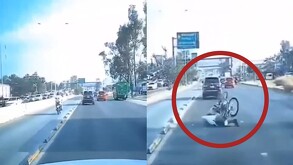 Un motociclista sufre accidente al invadir carril del Macrobús de Guadalajara.