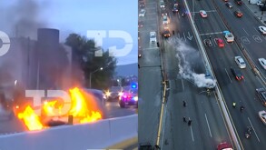 Auto incendiado en avenida Gonzalitos en Monterrey.