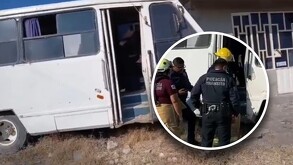 Autobús escolar impactado contra una vivienda en el municipio de Tehuacán, Puebla.