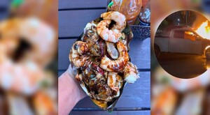 Imagen que muestra lo que Ángel vende y la camioneta quemada.