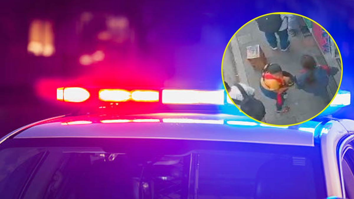 Sirena de policía junto a foto de mujer cargando un bebé