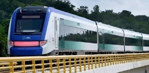Se observa un tren color blanco, con azul y también verde.