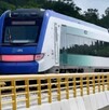 Se observa un tren color blanco, con azul y también verde.