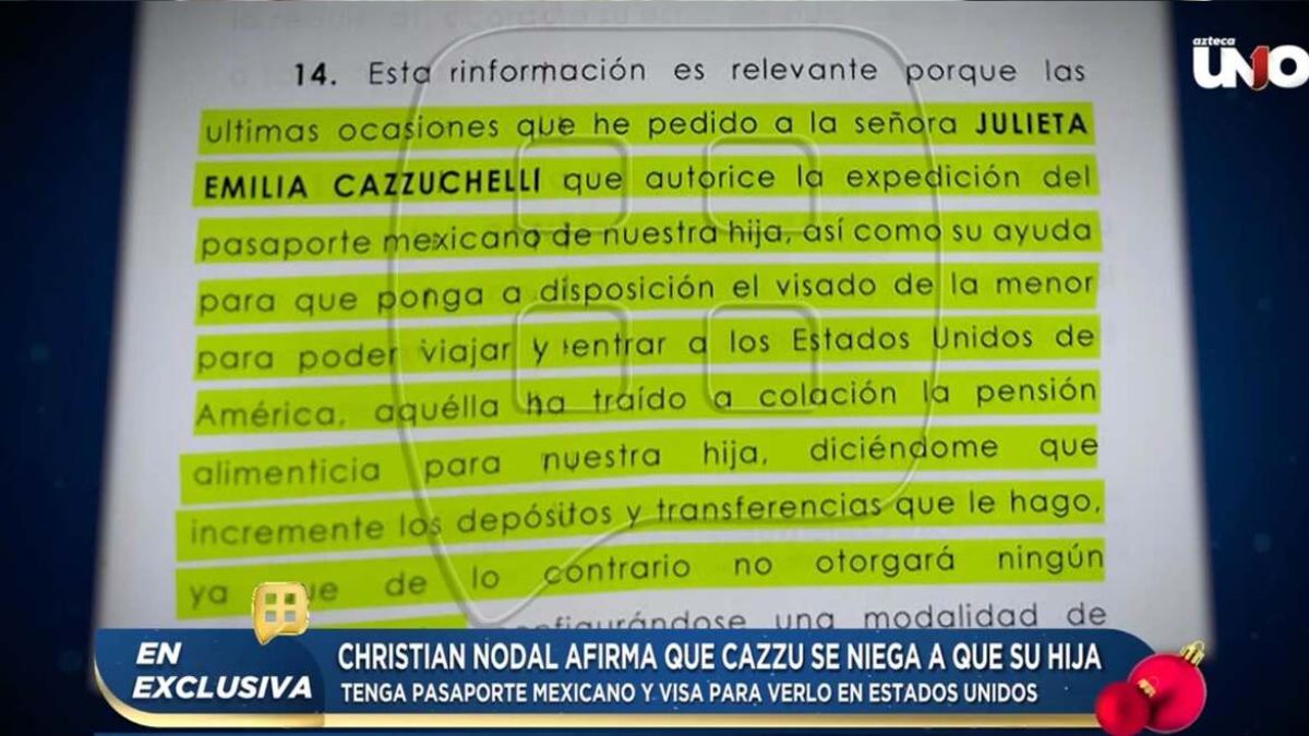 Documento en el que Christian Nodal pide a las autoridades investiguen a Cazzu por la presunta deuda de la manutención de su hija