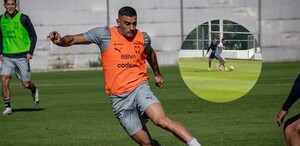 Germán Berterame entrenando con Rayados previo a la Liguilla.