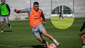 Germán Berterame entrenando con Rayados previo a la Liguilla.
