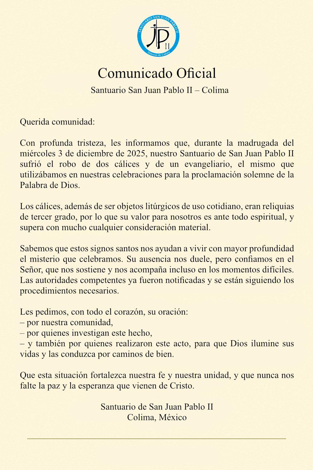 Comunicado San Juan Pablo II