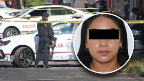 Rostro de una mujer sobrepuesto a una foto de la policía municipal de Puebla.