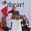Claudia Sheinbaum dando un mensaje durante el festejo de los siete años de la Cuarta Transformación.