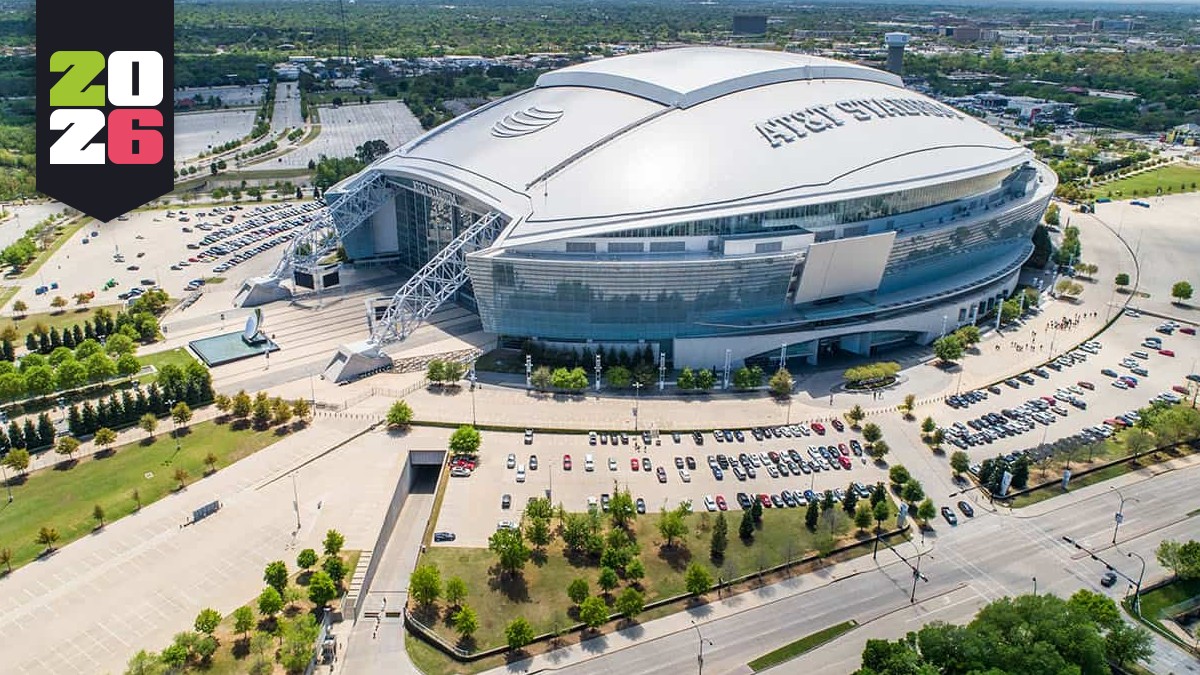 El equipo de fútbol de Argentina, incluido Lionel Messi (al centro) con la Copa Mundial de la FIFA en alto, celebran su victoria. El logo de Mundial 2026