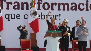 Sheinbaum durante mensaje por los 7 años de la 4T en México