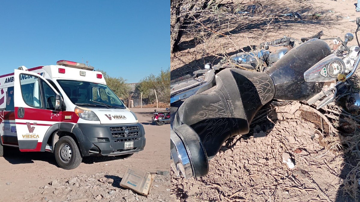 Ambulancia y una motocicleta destruida