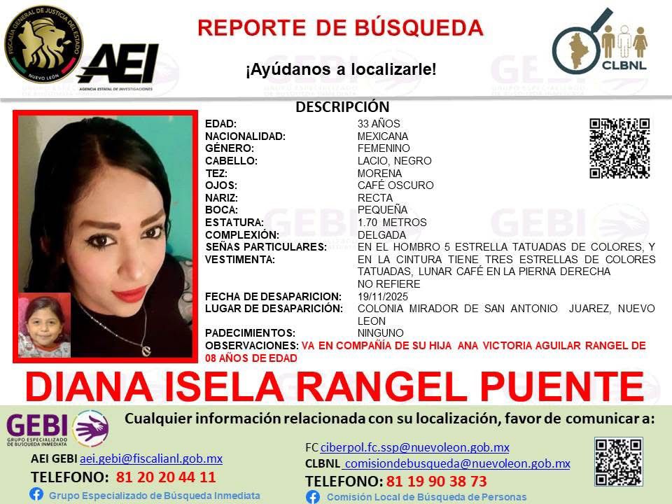 Diana Isela Rangel Puente desaparecida en Nuevo León