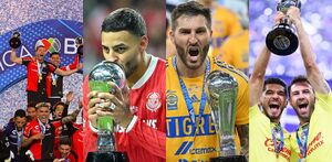 Atlas, Toluca, Tigres y América levantando campeonatos de la Liga MX.