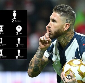 Sergio Ramos presumiendo títulos en redes sociales.