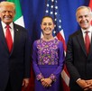 Claudia Sheinbaum con el presidente de Estados Unidos, Donald Trump, y el primer ministro de Canadá, Mark Carney.