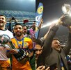 André-Pierre Gignac y Javier Aquino levantando la copa del Apertura 2017 y Mohamed alzando la del Apertura 2014.