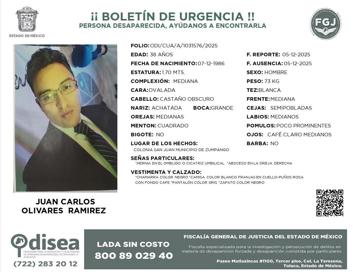 Ficha de búsqueda de Juan Carlos tras desaparecer en Coacalco