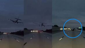 Distintos momento del accidente en el que un avión aterrizo sobre un auto en Florida.