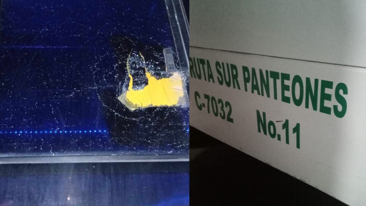 Camiones de ruta en Torreón vandalizados con cristales rotos.