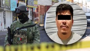 Foto de un hombre sobrepuesta al ataque ocurrido al bar Lacoss en Puebla.