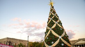 Pino de navidad en el centro de Guadalajara con cielo despejado