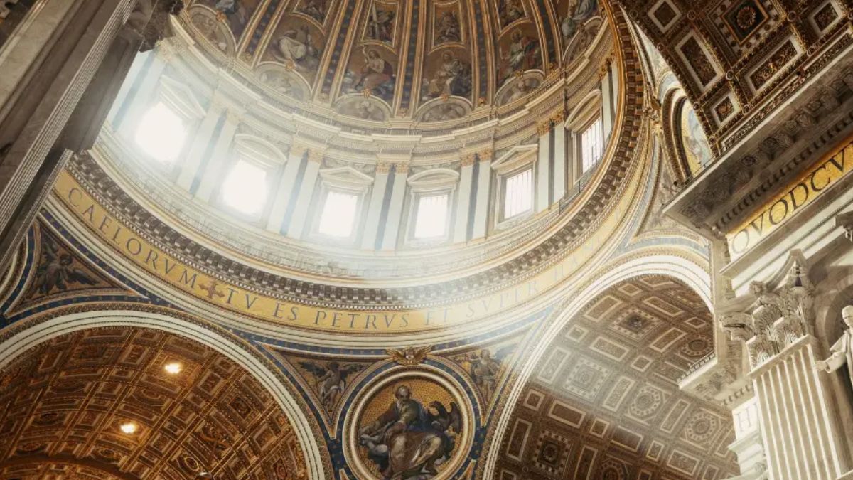 Fotografía del techo del Vaticano con cientos de pinturas.