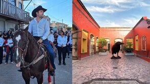 Diego Rivera a caballo en collage con una imagen de la tequilera de José Cuervo